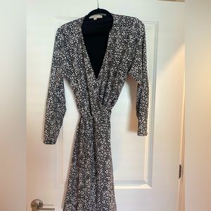 Loft Black and White Leopard Print Wrap Dress